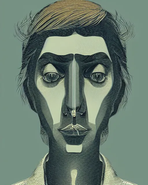 Image similar to three, asymmetrical faces by eugene jansson and ilya kuvshinov and mc escher, surreal, abstract, asymmetry, perspective