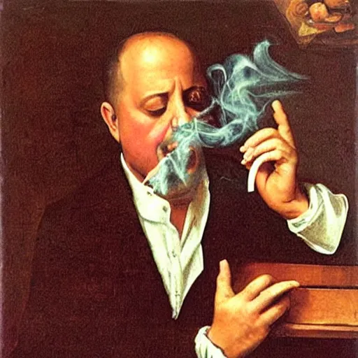 Image similar to billy joel smoking a cigarrete as a renaissance painting