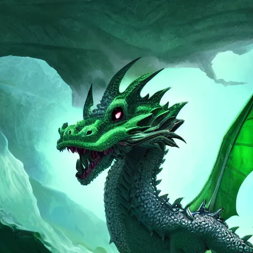 Prompt: a dragon made of slime, close up, green gas, exquisite detail, cinematic lighting, cave background, in the style of digital art