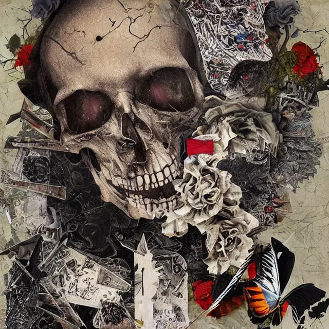 Image similar to death, collage art, highly detailed