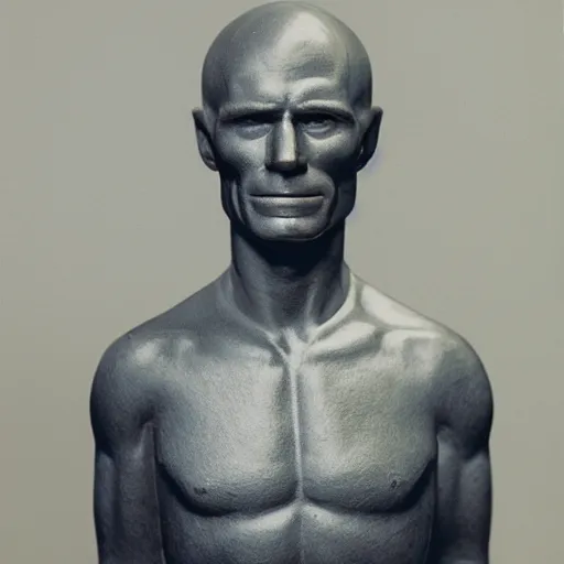 Prompt: An aluminum casted statuette of Ed Harris, studio lighting, F 1.4 Kodak Portra