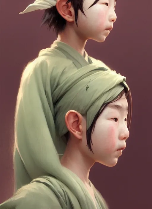 Prompt: a portrait of an oriental sage child with an enormously large head, an ancient pale sage child with subtle paint on face, highly detailed, digital painting, artstation, concept art, intricate, elegant, smooth, sharp focus, art by wlop, mars ravelo and greg rutkowski and craig mullins