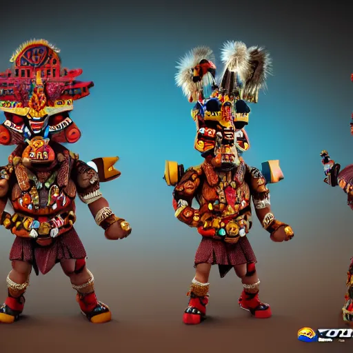 Image similar to 3 d toy aztec gods as funco toy, octane 8 k render, studio lighting, artstation