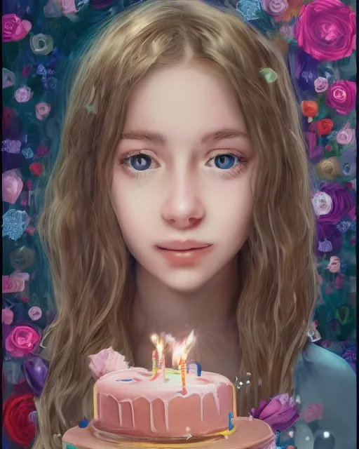 Prompt: happy birthday postcard to my sweet little 19 years old girl, trending on artstation, 8k, highly detailed