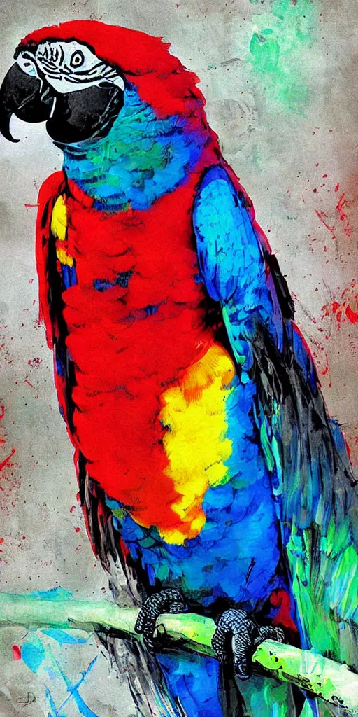 Image similar to digital painting, digital art, bill sienkiewicz, parrot