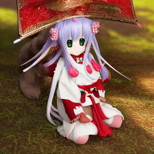 Prompt: cute fumo plush cat priestess of the forest temple, feline shrine maiden in elaborate ceremonial regalia, anime girl, vray