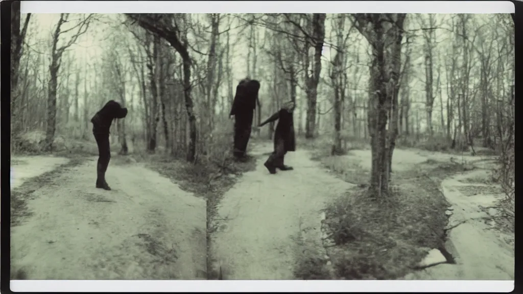 Image similar to polaroid of a gender role reversal candid shots by Tarkovsky