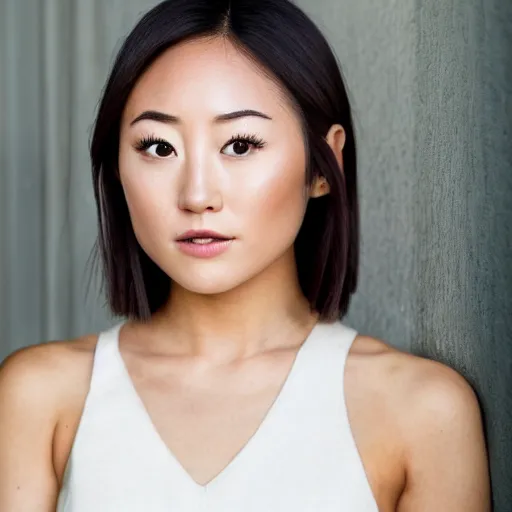 Prompt: beautiful portrait karen fukuhara bald neutral expression face straight on headshot even lighting