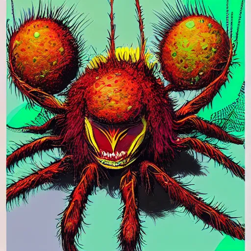 Image similar to a tennis ball monsters ,spider, colorful, digital art, fantasy, magic, trending on artstation, ultra detailed, professional illustration by Basil Gogos