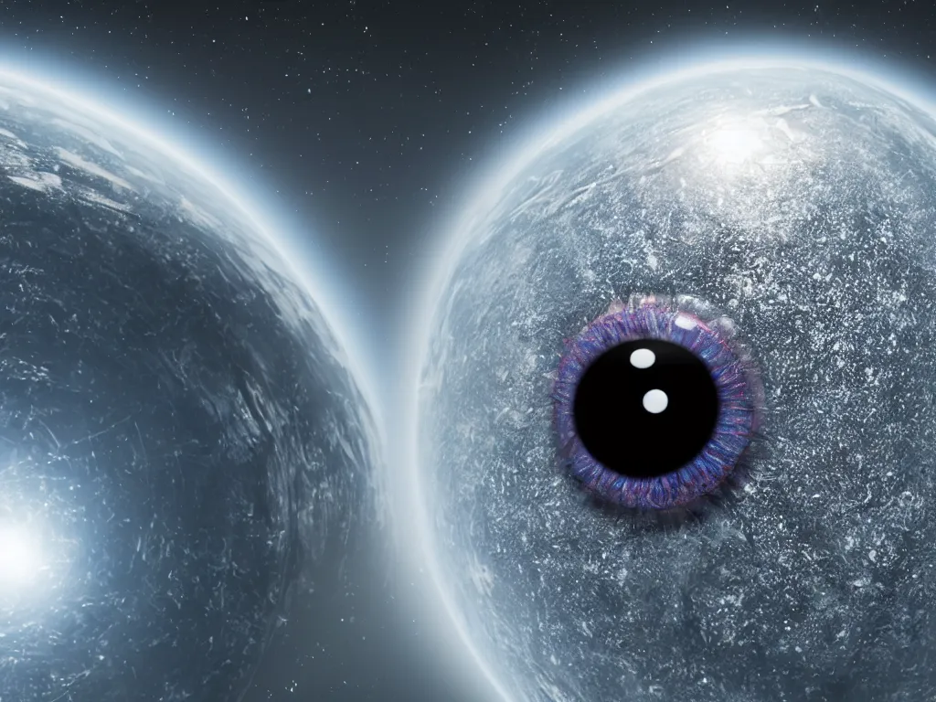 Image similar to close-up of someone's real-life eyeball with the entire earth, stars, and space reflected in it, 8k resolution, unreal engine