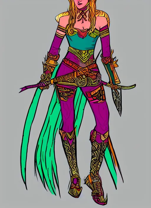 Image similar to a full body concept art of a warrior princess in colorful clothing