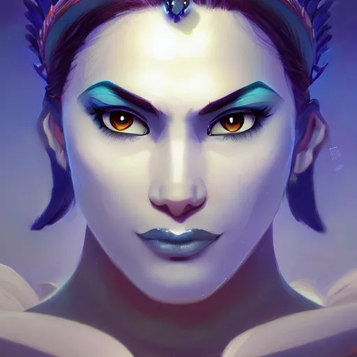 Prompt: portrait of shiva, blue skin, powerful and majestic look, mattepainting concept blizzard pixar maya engine on stylized background splash comics global illumination lighting artstation, sharp focus, lois van baarle, ilya kuvshinov, rossdraws