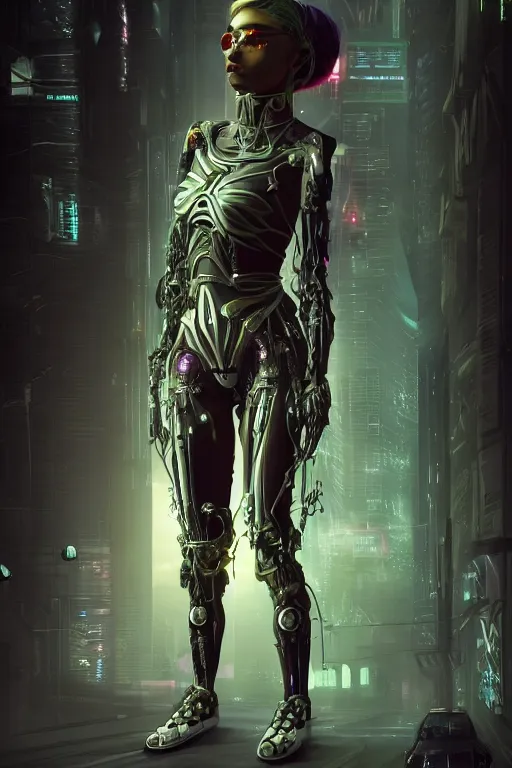 Image similar to a beautiful insufficently dressed metahuman biomechanical heavily cybered female shadowrunner fullbody portrait by echo chernik in the style of shadowrun returns pc game. 8k 3d realistic render. Dark atmosphere volumetric lighting. Cyberpunk feel. Hypermaximalist ultradetailed cinematic charachter concept art. Uncut, unzoom, centered, slightly distant, but clearly visible, feminine pose. Digital illustration. View from below