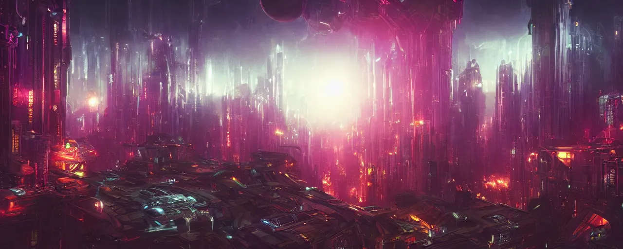 Image similar to ” otherwordly futuristic city at night, [ cinematic, detailed, epic, widescreen, opening, establishing, mattepainting, photorealistic, realistic textures, octane render, art by wlop and paul lehr ] ”