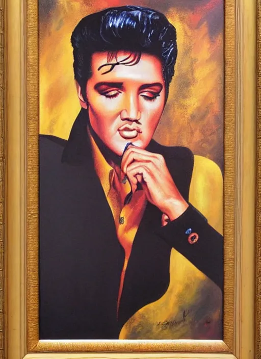 Image similar to oil painting of elvis presley by dali