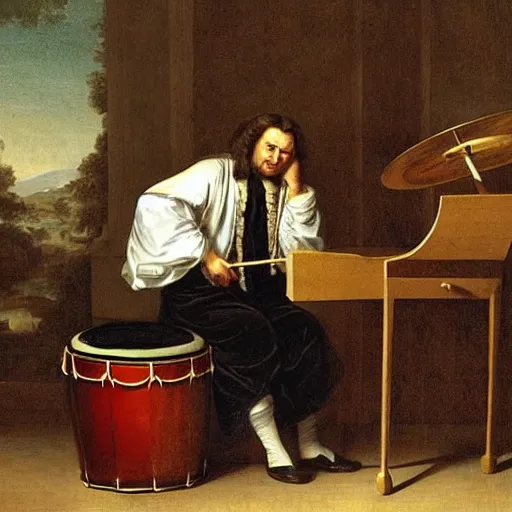 Prompt: bach playing a drum kit