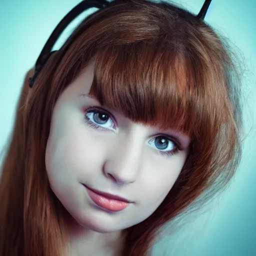 Prompt: portrait of a cute young woman with robot ears, 4k, sharp focus, Dmitry Ageev