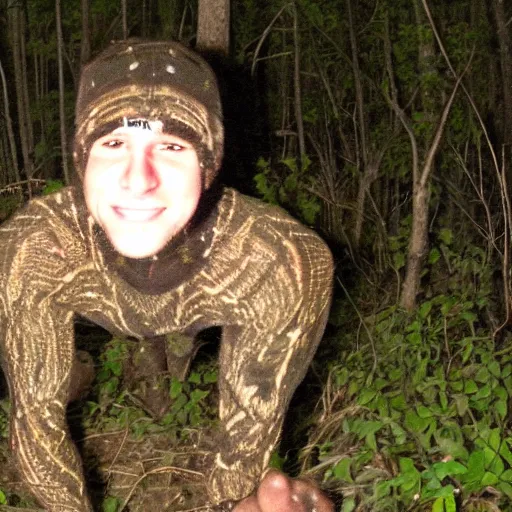 Prompt: midnight trail cam footage of Moth Man