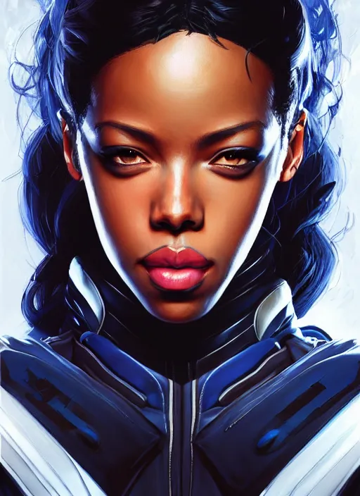 Image similar to portrait of apex legends aaliyah haughton, x - men, storm, elegant, lightning strikes, highly detailed, digital painting, artstation, glamor pose, concept art, smooth, sharp focus, illustration, art by artgerm and greg rutkowski, artey freytag