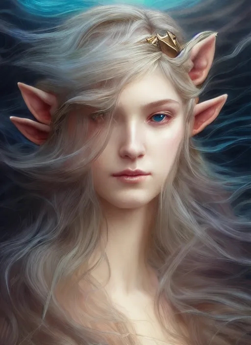 Image similar to beautiful perfect face portrait of a seductive princess zelda dreaming in underwater murky light, wind blown hair! dark fantasy esoteric, closeup, d & d, fantasy, intricate, elegant, highly detailed, digital painting, artstation, concept art, matte, sharp focus, illustration, art by artgerm and tom bagshaw and greg rutkowski and alphonse mucha