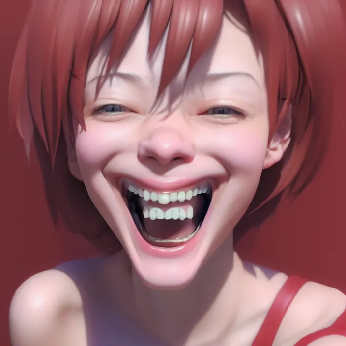 Prompt: portrait of the popular girl laughing at the viewer, by Katsuhiro Otomo, Yoshitaka Amano, Nico Tanigawa, and Artgerm rendered with 3D effect.