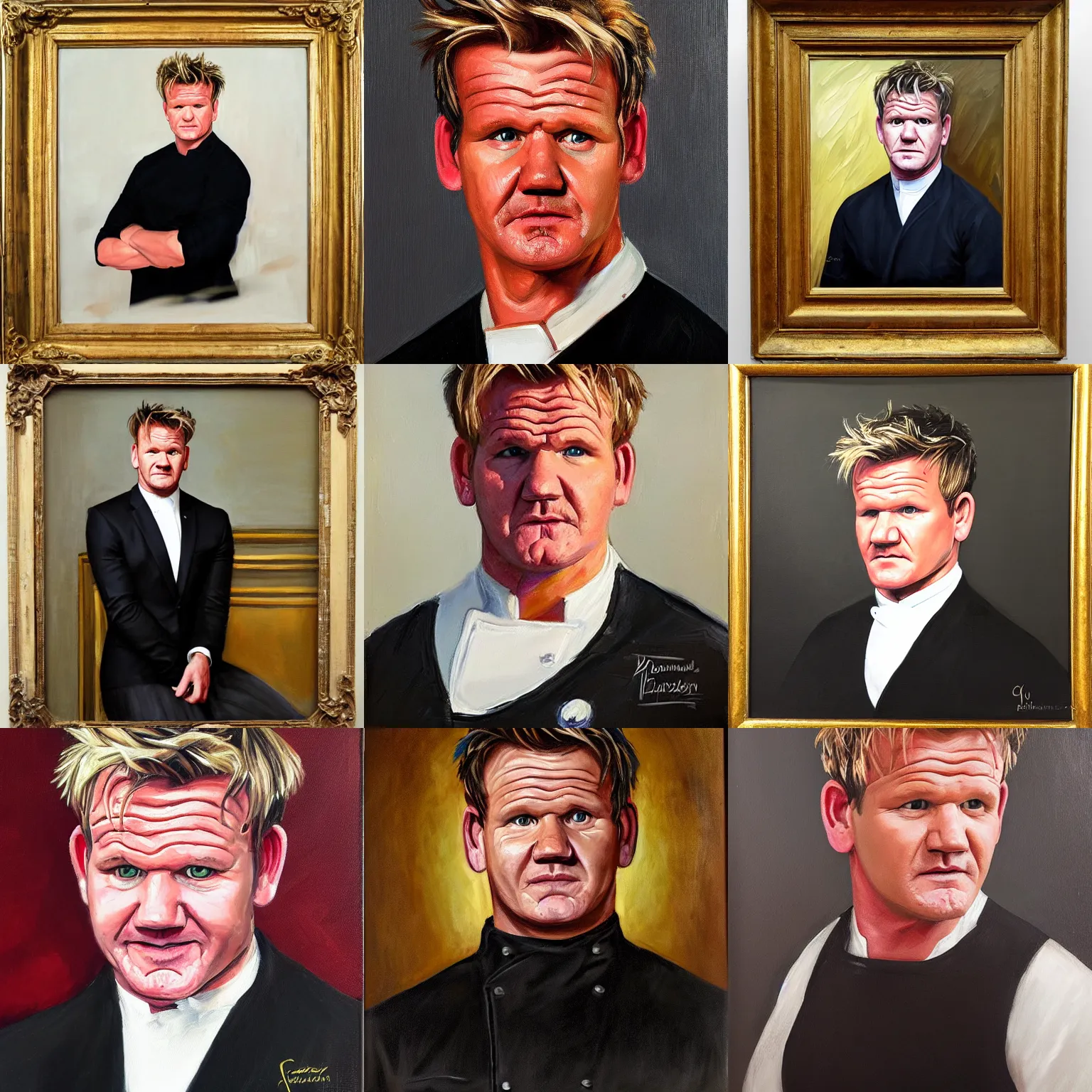 Prompt: A portrait of Gordon Ramsay, oil painting, classical European style