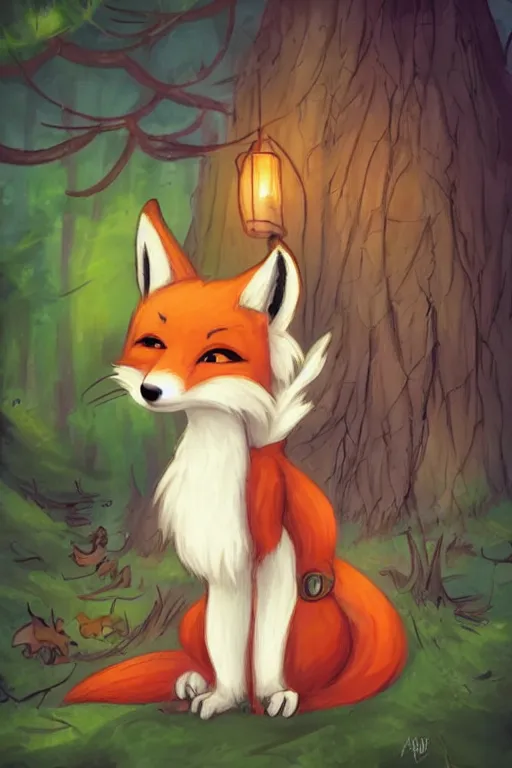 Prompt: a pretty medieval anthropomorphic fox with a fluffy tail in the forest, comic art, trending on furaffinity, cartoon, kawaii, backlighting, furry art!!!, radiant light, bokeh, trending on artstation