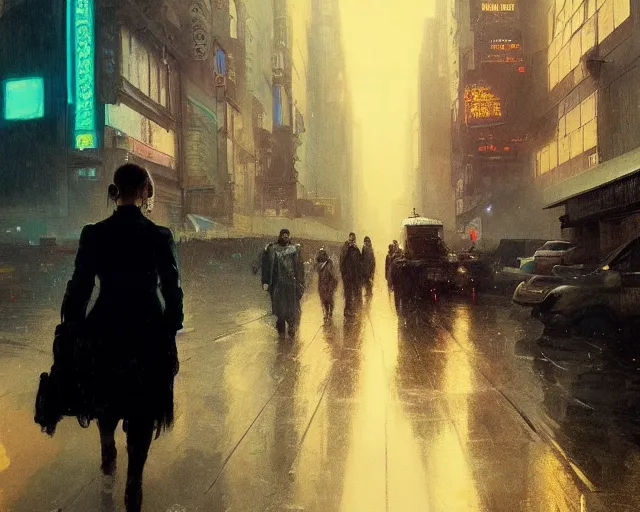 Image similar to 2 0 1 8 blade runner movie still girl look at the cityscape from roof perfect face fine realistic face pretty face neon puffy jacket blue futuristic sci - fi elegant by denis villeneuve tom anders zorn hans dragan bibin thoma greg rutkowski ismail inceoglu illustrated sand storm alphonse mucha