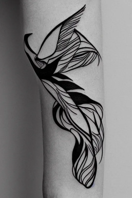 Prompt: a beautiful tattoo design of minimalist flying swallows made with lines and simple shapes, flying into geometric spirals, black ink, abstract logo, line art