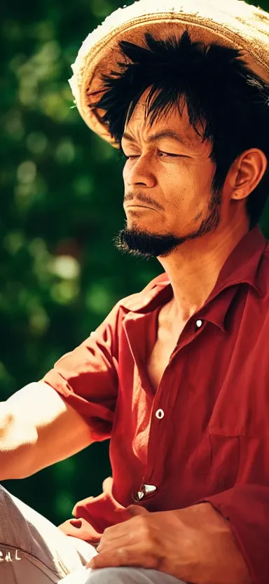 Prompt: “ a portrait photo of luffy as walter white, side shot, by professional photographer, 8 k resolution, high quality ”