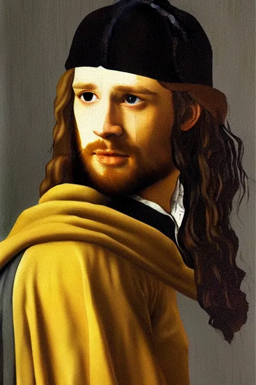 Image similar to attractive male, the lord of the rings, painting by johannes vermeer