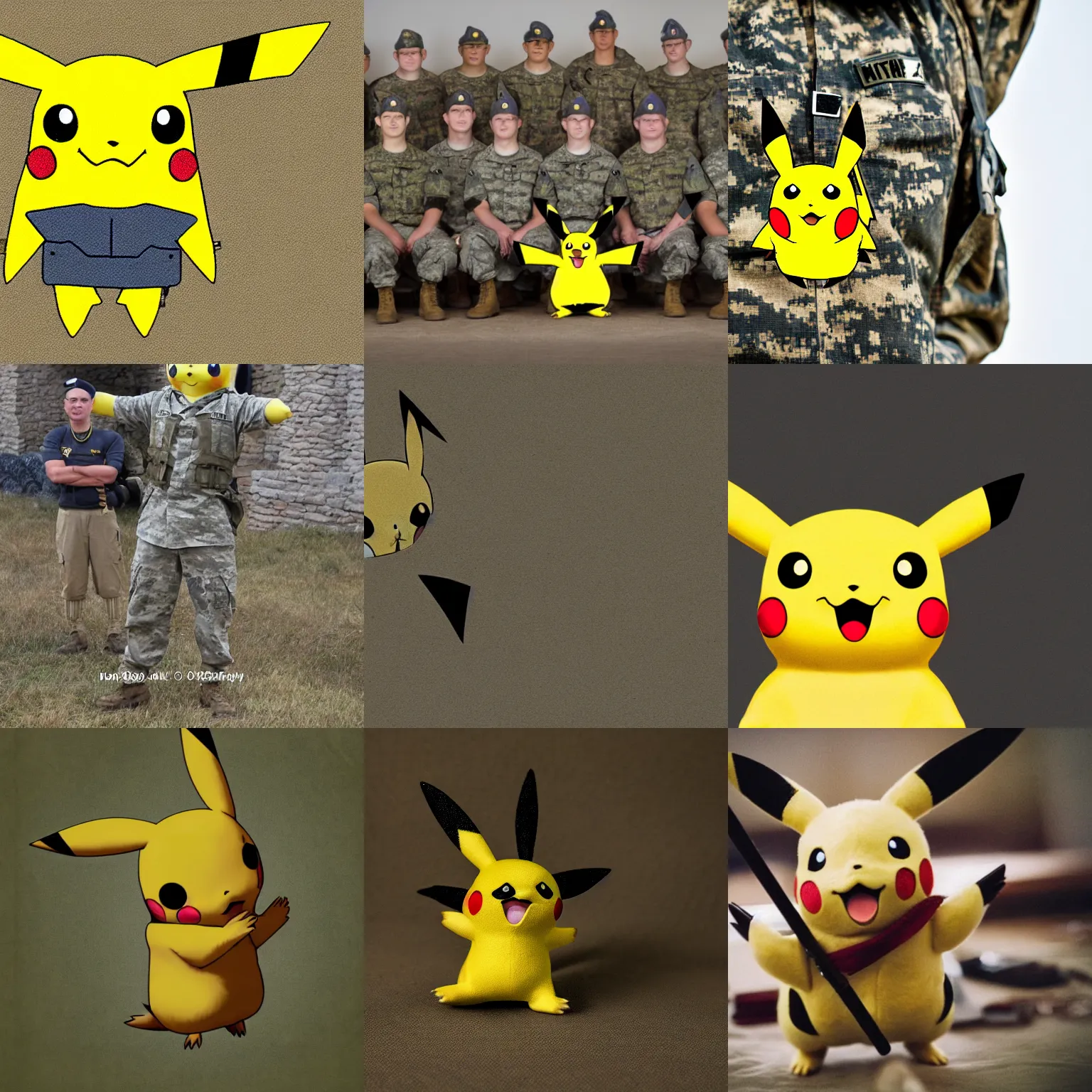 Prompt: A photo of pikachu in the army, highly detailed professional photography