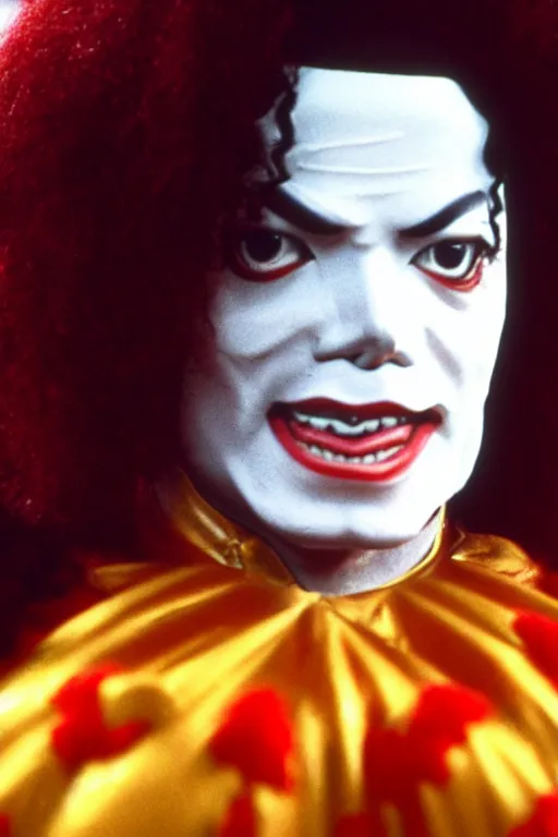 Prompt: film still of michael jackson as ronald mcdonald, full-shot, 4k