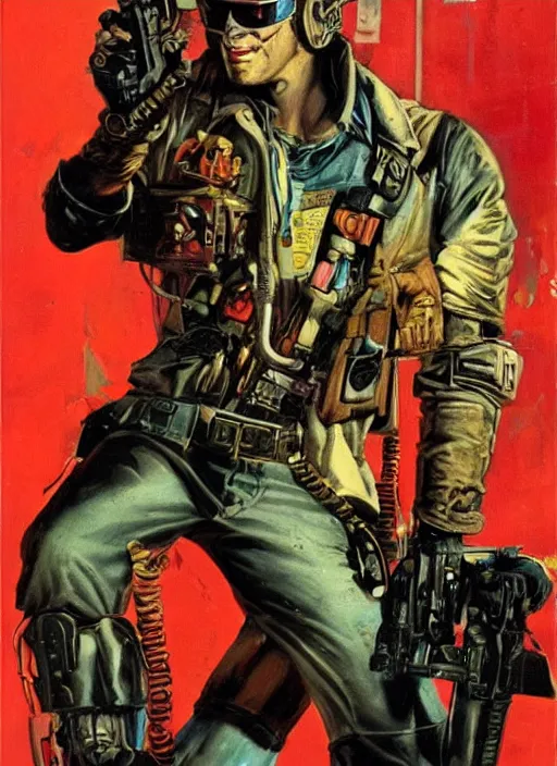 Image similar to cyberpunk mercenary. portrait by john philip falter and will eisner and gil elvgren