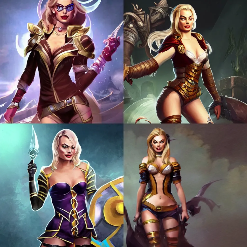 Prompt: Margot Robbie as a league of legends character full body