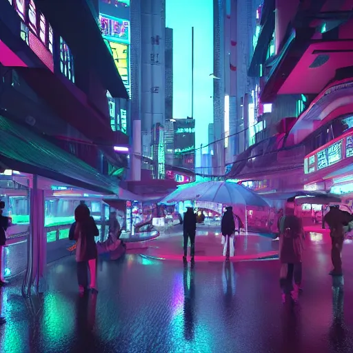 Image similar to Futuristic Asian city at night with rain, Cyberpunk style. Sword fight in foreground, Neon lights, Matte paiting 3d rendering. cinematic lighting, octane render, corona render, 8k
