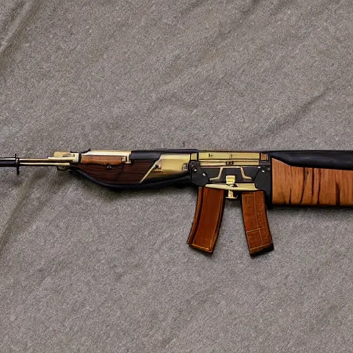 Image similar to ak - 4 7 : : gun showcase : : gold designs, wood