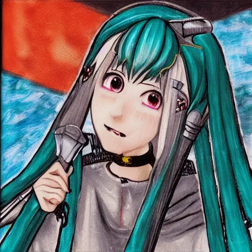 Prompt: Hatsune miku medieval painting