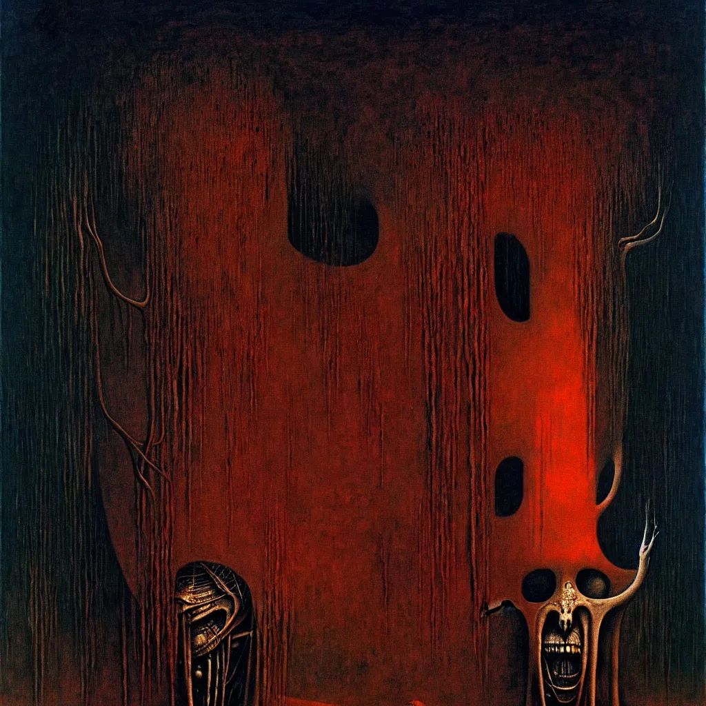 Image similar to a painting by beksinski, Giger, and Caravaggio