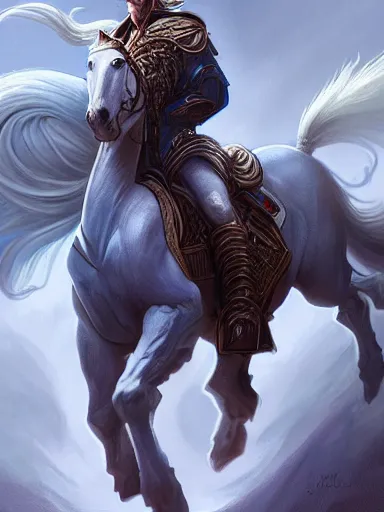 Prompt: a man, entering triunphantly a city in a white horse. full of pride. victorirous. prideful.. intricate, elegant, highly detailed, digital painting, artstation, concept art, sharp focus, illustration, by justin gerard and artgerm, 8 k