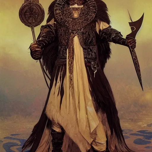 Image similar to pale, beautiful black-haired Viking lord wih sharp features, wearing a gilded black scale armor in the shape of art deco feathers and an arrogant heroic expression, by Greg Rutkowski, Brom, and Alphonse Mucha