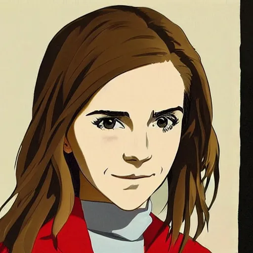 Prompt: a portrait painting of emma watson as anime girl by studio ghibli