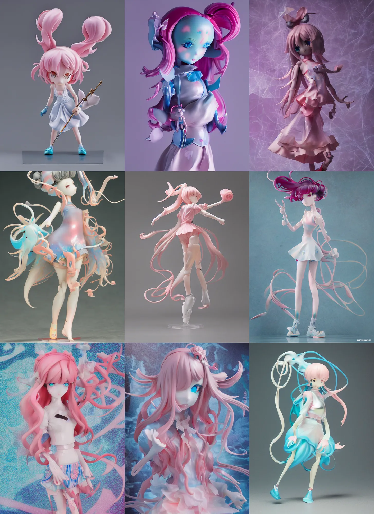 Prompt: james jean isolated menhera magical girl vinyl figure, figure photography, smooth sharp focus, holographic undertones, anime stylized, high detail, ethereal lighting