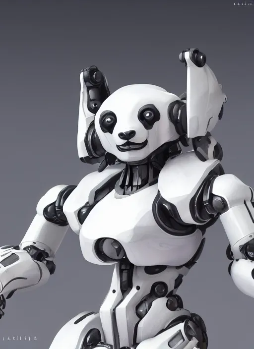 Image similar to mecha android panda, glossy texture, pure white, naturel, hyper detailed, digital art, trending in artstation, cinematic lighting, studio quality, smooth render, unreal engine 5 rendered, octane rendered, art style by klimt and nixeu and ian sprigger and wlop and krenz cushart