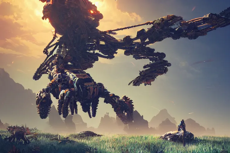 Image similar to shell - walker machine mecanical creature robot of horizon forbidden west horizon zero dawn radiating a glowing aura global illumination ray tracing hdr fanart arstation by ian pesty and alena aenami artworks in 4 k