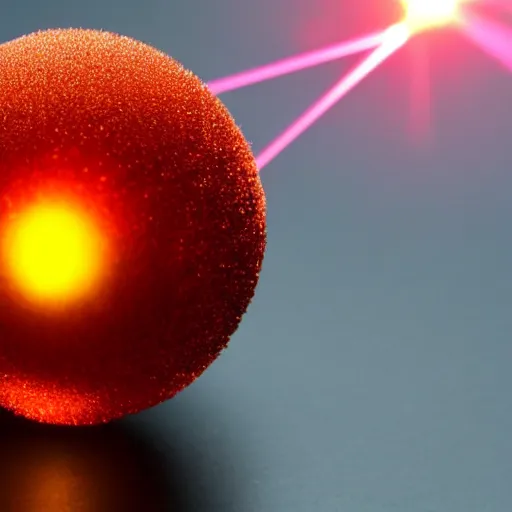 Image similar to a ball of gold nanoparticles, illuminated by a red laser beam