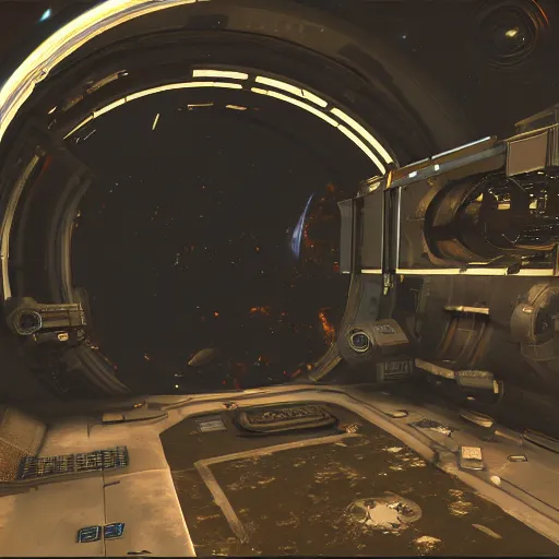 Image similar to fallout 4 in space, space station, stars, high res, raytracing, unreal engine