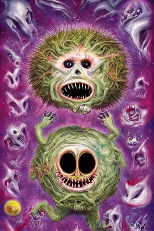 Image similar to the most cute and terrifying creature on the universe, weird surreal horror psy cosmic art, cry engine, bizarre art