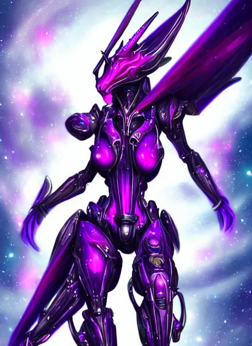 Image similar to galactic hyperdetailed elegant beautiful stunning giantess anthropomorphic mecha hot female dragon goddess, sharp spines, sharp metal ears, smooth purple eyes, smooth fuschia skin, silver armor, bigger than galaxy, epic proportions, epic scale, macro giantess, warframe, destiny, furry, dragon art, goddess art, giantess art, furaffinity, octane render