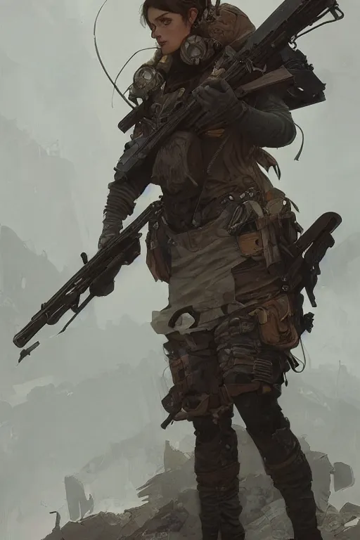 Image similar to A full portrait of a beautiful post apocalyptic elite sniper, intricate, elegant, highly detailed, digital painting, artstation, concept art, smooth, sharp focus, illustration, art by Krenz Cushart and Artem Demura and alphonse mucha